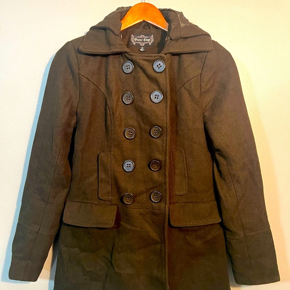 Outer Edge Dark Green Double-Breasted Pea Coat